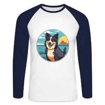 Chien de berger croate race Cartoon Kawaii Clipart - T-shirt baseball manches longues Homme - blanc/marine - Devant - Nik (191cm)