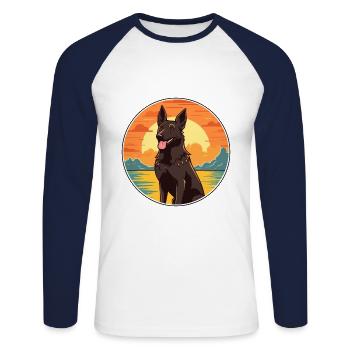 Berger hollandais chien race Cartoon Kawaii Clipart - T-shirt baseball manches longues Homme - blanc/marine - Devant - Nik (191cm)