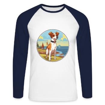 Danois Suédois Farmdog race chien Cartoon Kawaii - T-shirt baseball manches longues Homme - blanc/marine - Devant - Nik (191cm)