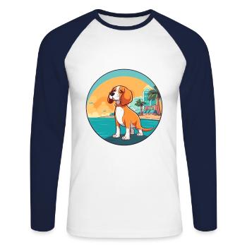 Deutsche Bracke Hund Rasse Cartoon Kawaii Clipart - Unisex Baseballshirt langarm - Weiß/Navy - Vorne - Nik (191cm)