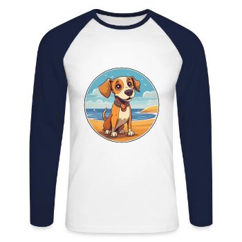 Drever Hund Rasse Cartoon Kawaii Clipart Aquarell - Unisex Baseballshirt langarm - Weiß/Navy - Vorne - Nik (191cm)