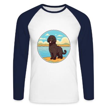 Frison chien d’eau race Cartoon Kawaii Clipart chien - T-shirt baseball manches longues Homme - blanc/marine - Devant - Nik (191cm)