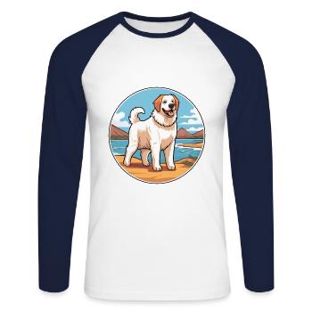 georgischer, schäferhund, rasse, cartoon, kawaii, clipart - Unisex Baseballshirt langarm - Weiß/Navy - Vorne - Nik (191cm)