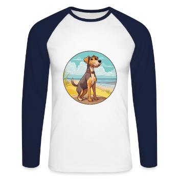 Chien de chasse allemand Terrier race Cartoon Kawaii - T-shirt baseball manches longues Homme - blanc/marine - Devant - Nik (191cm)