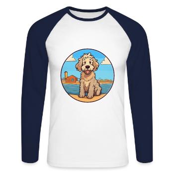 Chien de race de chien de mouton allemand Cartoon Kawaii Dog - T-shirt baseball manches longues Homme - blanc/marine - Devant - Nik (191cm)