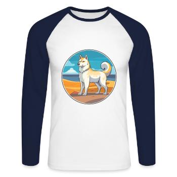 Sibérie orientale Laika chien race dessin animé Kawaii chien - T-shirt baseball manches longues Homme - blanc/marine - Devant - Nik (191cm)