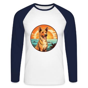 Osteuropäischer Schäferhund Rasse Cartoon Kawaii - Unisex Baseballshirt langarm - Weiß/Navy - Vorne - Nik (191cm)