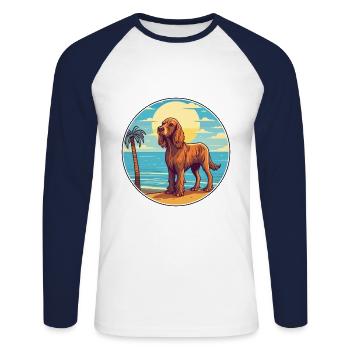 Cocker anglais épagneul chien race dessin animé kawaii - T-shirt baseball manches longues Homme - blanc/marine - Devant - Nik (191cm)