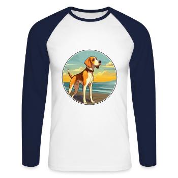 Foxhound anglais chien race Cartoon Kawaii Clipart - T-shirt baseball manches longues Homme - blanc/marine - Devant - Nik (191cm)