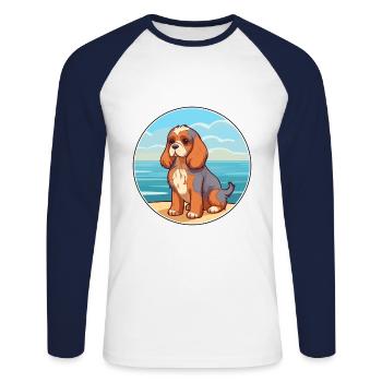 Anglais Jouet Épagneul Chien Race Dessin Animé Kawaii Chien - T-shirt baseball manches longues Homme - blanc/marine - Devant - Nik (191cm)