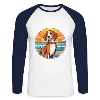 Estonian Hound Dog Breed Cartoon Kawaii Clipart - Unisex Long Sleeve Baseball T-Shirt - white/navy - Front - Nik (191cm)