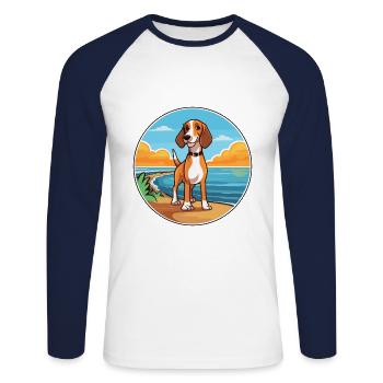 Finnish Hound Dog Breed Cartoon Kawaii Clipart Dog - Unisex Long Sleeve Baseball T-Shirt - white/navy - Front - Nik (191cm)