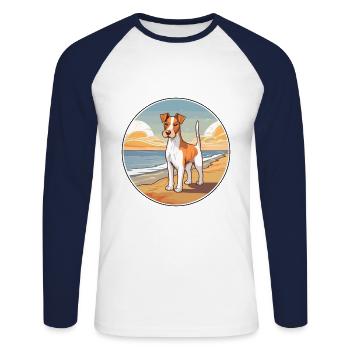 Foxterrier Glatter Hund Rasse Cartoon Kawaii Hund - Unisex Baseballshirt langarm - Weiß/Navy - Vorne - Nik (191cm)