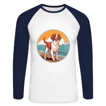 Français Bretagne chien race Cartoon Kawaii Clipart - T-shirt baseball manches longues Homme - blanc/marine - Devant - Nik (191cm)
