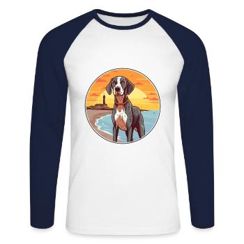 French Gascony Pointer Dog Breed Cartoon Kawaii - Unisex Long Sleeve Baseball T-Shirt - white/navy - Front - Nik (191cm)