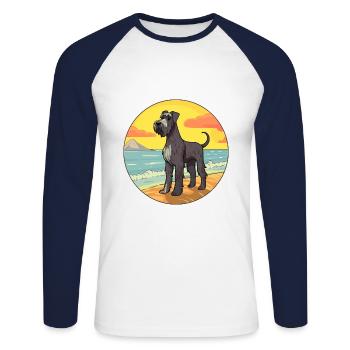 Géant Schnauzer chien race Cartoon Kawaii Clipart - T-shirt baseball manches longues Homme - blanc/marine - Devant - Nik (191cm)