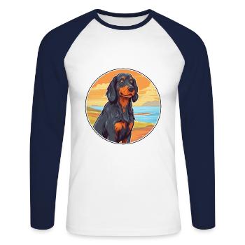 Gordon Setter chien race Cartoon Kawaii Clipart chien - T-shirt baseball manches longues Homme - blanc/marine - Devant - Nik (191cm)