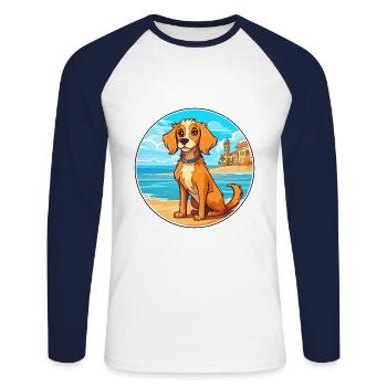 Havenese chien race dessin animé Kawaii Clipart chien animal de compagnie - T-shirt baseball manches longues Homme - blanc/marine - Devant - Nik (191cm)