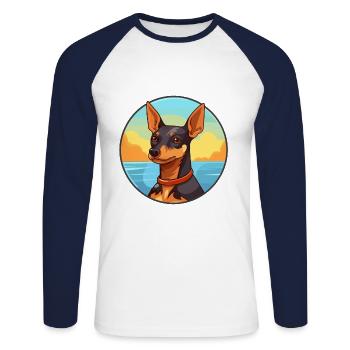 English Toy Terrier Dog Breed Cartoon Kawaii Dog - Unisex Long Sleeve Baseball T-Shirt - white/navy - Front - Nik (191cm)