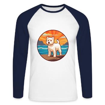 Chien Terrier Blanc Anglais Race Cartoon Kawaii Chien - T-shirt baseball manches longues Homme - blanc/marine - Devant - Nik (191cm)