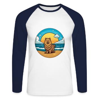 Eurasier Dog Breed Cartoon Kawaii Clipart Dog Pet - Unisex Long Sleeve Baseball T-Shirt - white/navy - Front - Nik (191cm)