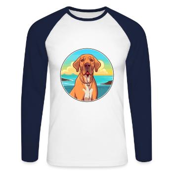 Brasileiro chien race Cartoon Kawaii Clipart - T-shirt baseball manches longues Homme - blanc/marine - Devant - Nik (191cm)