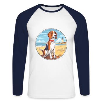 Français Tricolor Hound Dog race Cartoon Kawaii Dog - T-shirt baseball manches longues Homme - blanc/marine - Devant - Nik (191cm)