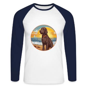 Allemand à poil long Pointer chien race Cartoon Kawaii - T-shirt baseball manches longues Homme - blanc/marine - Devant - Nik (191cm)