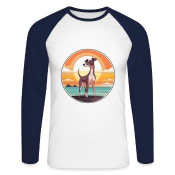 Lévrier italien chien race Cartoon Kawaii Clipart - T-shirt baseball manches longues Homme - blanc/marine - Devant - Nik (191cm)