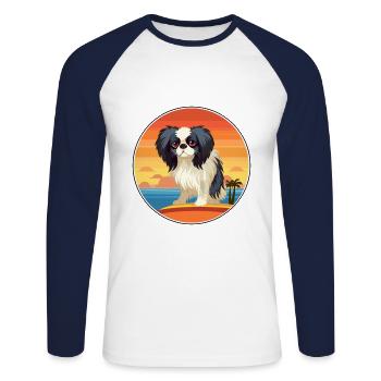 Japanese Chin Dog Breed Cartoon Kawaii Clipart Dog - Unisex Long Sleeve Baseball T-Shirt - white/navy - Front - Nik (191cm)