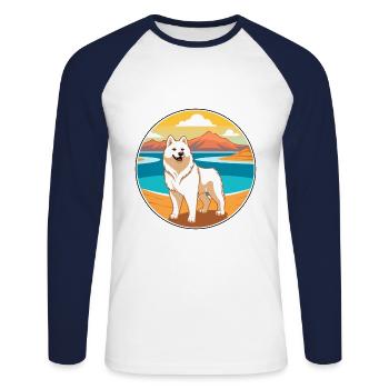 Jindo Dog Breed Cartoon Kawaii Clipart Watercolor - Unisex Long Sleeve Baseball T-Shirt - white/navy - Front - Nik (191cm)