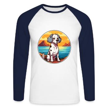 Karakachan chien race dessin animé Kawaii Clipart chien - T-shirt baseball manches longues Homme - blanc/marine - Devant - Nik (191cm)