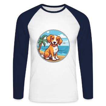 Kanni chien race dessin animé Kawaii Clipart aquarelle - T-shirt baseball manches longues Homme - blanc/marine - Devant - Nik (191cm)