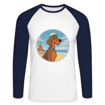 Hannover Hund Rasse Cartoon Kawaii Clipart Hund - Unisex Baseballshirt langarm - Weiß/Navy - Vorne - Nik (191cm)