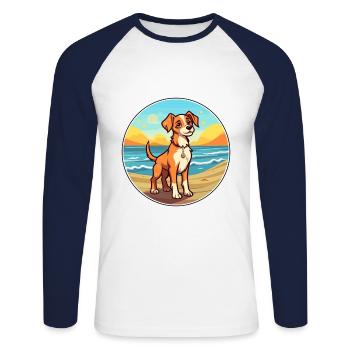 Hygenhund chien race dessin animé Kawaii Clipart chien animal de compagnie - T-shirt baseball manches longues Homme - blanc/marine - Devant - Nik (191cm)