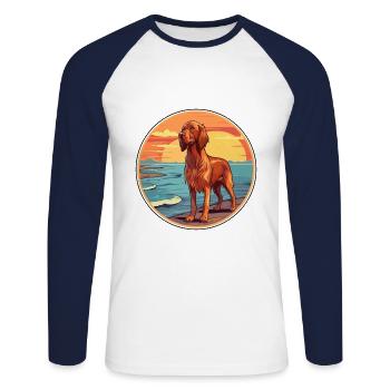 Irischer Setter Hund Rasse Cartoon Kawaii Clipart Hund - Unisex Baseballshirt langarm - Weiß/Navy - Vorne - Nik (191cm)