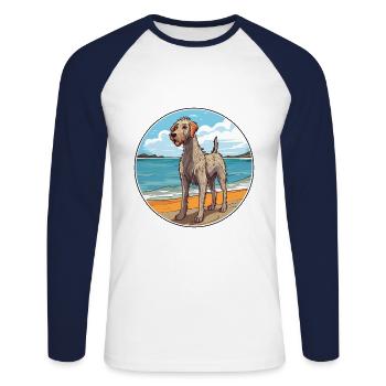 Irischer Wolfshund Hund Rasse Cartoon Kawaii Clipart - Unisex Baseballshirt langarm - Weiß/Navy - Vorne - Nik (191cm)