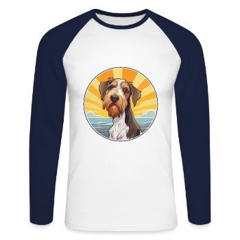 Chien de chasse à poil dur d’Istrie race de chien Cartoon Kawaii - T-shirt baseball manches longues Homme - blanc/marine - Devant - Nik (191cm)
