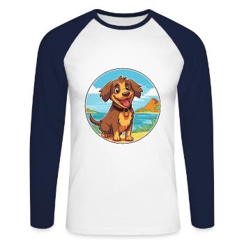 Kai Ken Dog Breed Cartoon Kawaii Clipart Dog Pet - Unisex Long Sleeve Baseball T-Shirt - white/navy - Front - Nik (191cm)