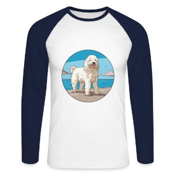 Komondor chien race dessin animé kawaii clipart chien animal de compagnie - T-shirt baseball manches longues Homme - blanc/marine - Devant - Nik (191cm)