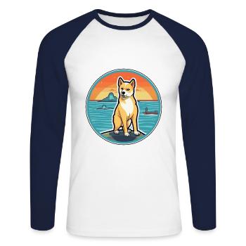 Korean Jindo Dog Breed Cartoon Kawaii Clipart Dog - Unisex Long Sleeve Baseball T-Shirt - white/navy - Front - Nik (191cm)