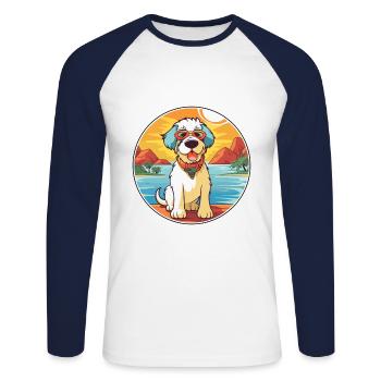 Kyi Leo Hund Rasse Cartoon Kawaii Clipart Hund Haustier - Unisex Baseballshirt langarm - Weiß/Navy - Vorne - Nik (191cm)