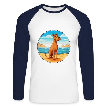 Irish Terrier Dog Breed Cartoon Kawaii Clipart Dog - Unisex Long Sleeve Baseball T-Shirt - white/navy - Front - Nik (191cm)