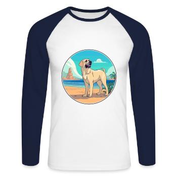 Kangal chien race dessin animé Kawaii Clipart aquarelle - T-shirt baseball manches longues Homme - blanc/marine - Devant - Nik (191cm)