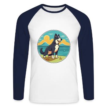 Karelian Bear Dog Breed Cartoon Kawaii Clipart Dog - Unisex Long Sleeve Baseball T-Shirt - white/navy - Front - Nik (191cm)