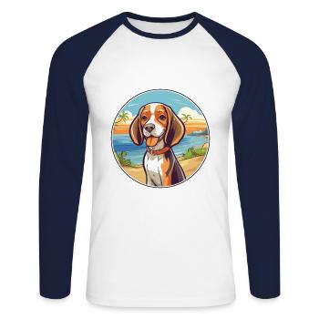 Kerry Beagle chien race dessin animé Kawaii Clipart chien - T-shirt baseball manches longues Homme - blanc/marine - Devant - Nik (191cm)