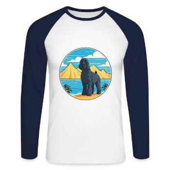 Kerry Blue Terrier race chien dessin animé Kawaii chien - T-shirt baseball manches longues Homme - blanc/marine - Devant - Nik (191cm)