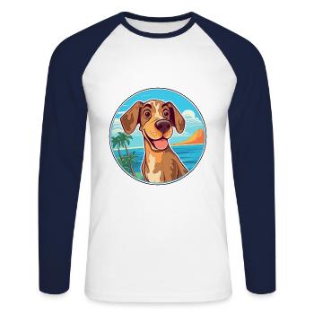 Kintamani chien race dessin animé Kawaii Clipart chien animal de compagnie - T-shirt baseball manches longues Homme - blanc/marine - Devant - Nik (191cm)