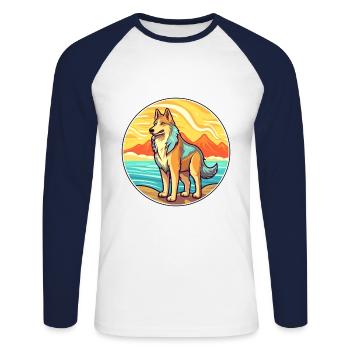 Kunming Wolfhund Hund Rasse Cartoon Kawaii Clipart - Unisex Baseballshirt langarm - Weiß/Navy - Vorne - Nik (191cm)