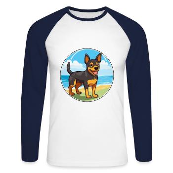 Lancashire Heeler Dog Breed Cartoon Kawaii Clipart - Unisex Long Sleeve Baseball T-Shirt - white/navy - Front - Nik (191cm)